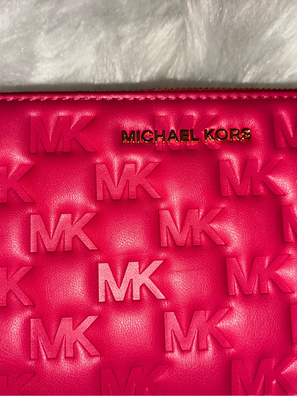 Michael Kors Quilted MK Logo wallet - Hot Pink with Gold Hardware